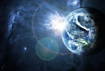 beautiful sunriece at the red planet in space