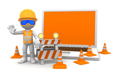 Industrial worker with laptop. Under construction concept