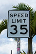 American 35 mph speed limit road sign in Cocoa Beach, Florida