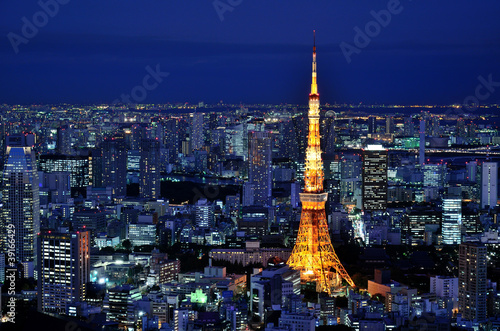 Board z aluminiowym obramowaniem Tokio tower w niebieskiej godziny