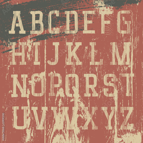 Board z aluminiowym obramowaniem Vintage grunge zachodniej alfabetu, wektor zestaw