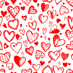 Papier Peint - seamless pattern with valentine hearts, sketch