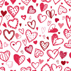 Papier Peint - Seamless pattern with valentine hearts, sketch drawing