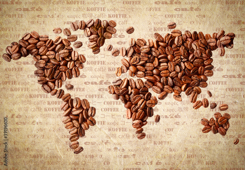 Naklejka - mata magnetyczna na lodówkę World Map Of Coffee Beans