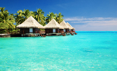 Wall Mural - over water bungalows with steps into amazing lagoon