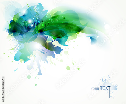 Naklejka ścienna Abstract background with blue and green blots