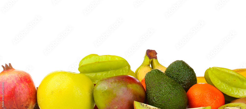 Assortment of exotic fruits isolated on white