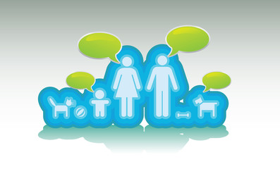 Sticker - basic family with text bubbles - illustration