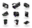 Vector set of 9 mordern black camera equipment icons