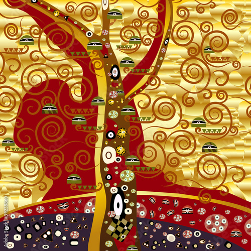 Naklejki Gustav Klimt  abstrakcyjne-drzewo-zloto