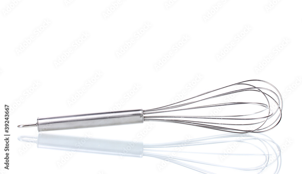 Metal whisk for whipping eggs isolated on white