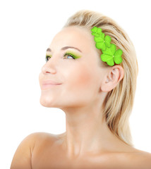 Wall Mural - Beautiful woman with wreath of clover