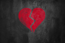 Red Broken  Heart On Abstract Dark Cement Background