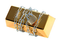 Gold Bullion Protected With Chain And Padlock