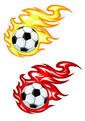 Wall Mural - Football ball in fire flames