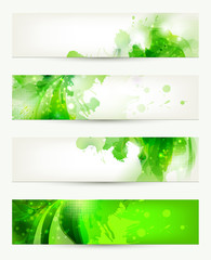 Wall Mural - set of four  banners, abstract  headers with green blots