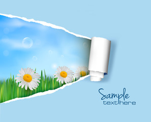 Poster - Nature background with ripped paper  Vector illustration