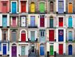 canvas print picture - 32 front doors horizontal collage