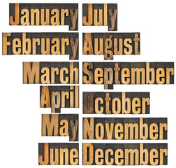 Wall Mural - month in letterpress wood type
