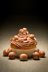 Wall Mural - Muffin with chocolate cream and hazelnuts