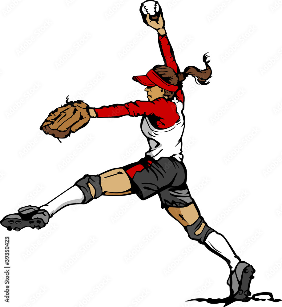 Vector de Stock Fast Pitch Softball Pitcher Vector Illustration.... | Adobe  Stock, image size:916x1000