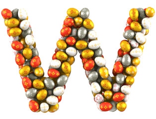 Letter W made of Easter Eggs. Isolated on white. 3d render