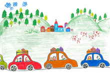 Traffic Jam On Holidays, Child's Drawing.