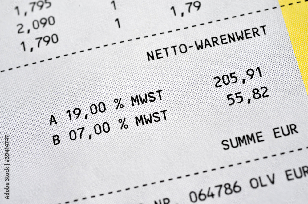 Fototapete Mehrwertsteuer Umsatzsteuer Steuersatze Rechnung Beleg Nmann77