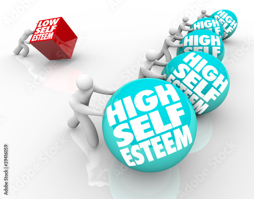 Fotografie, Obraz High Vs Low Self Esteem Losing Race of Confidence Attitude