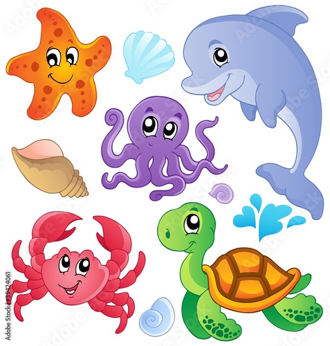 Fototapeta dla dzieci Sea fishes and animals collection 3
