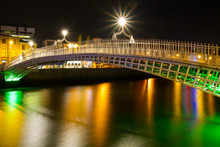 The Ha'penny Bridge In Dublin At Night, Ireland