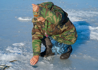 Wall Mural - Man on winter fishing 29