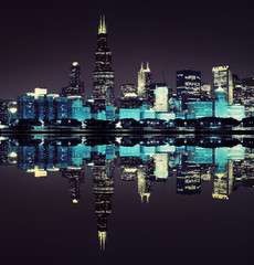 Wall Mural - financial district (night view Chicago)