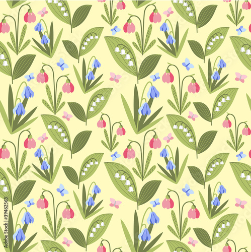 Tapeta ścienna Wiosenne kwiaty i wzór butterflyes