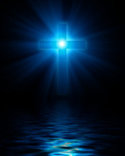 Blue Glowing Christian Cross