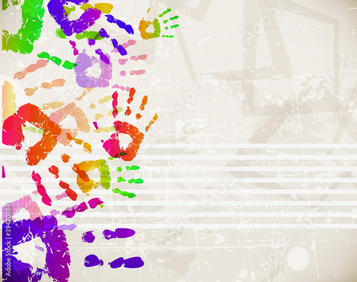 Fotografie, Obraz Retro Abstract Design Colorful Handprint Template