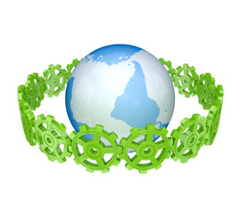 Wall Mural - Green gears around Earth.