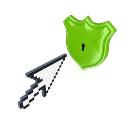 Sticker - Cursor and green protection symbol.