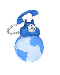 Poster - Blue retro telephone on a globe