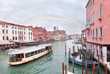Grand channel in Venice with rainbow