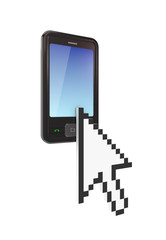 Sticker - Modern mobile phone and large cursor.