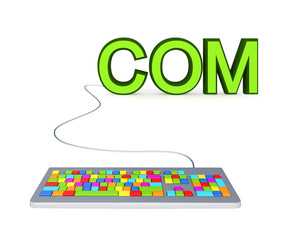 Sticker - Colorful PC keyboard and big green word COM.