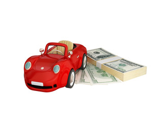 Wall Mural - Red car and dollar pack.