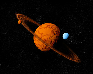 Wall Mural - planet with ring and moons. abstract background of deep space. i