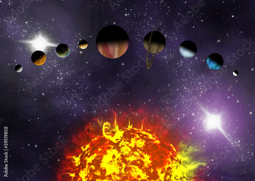 Naklejka samoprzylepna Ilustrowany schemat pokazujący kolejność planet w naszym układzie słonecznym