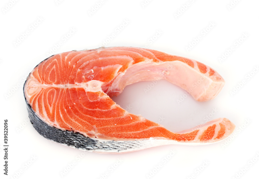 fresh salmon steak isolated on white