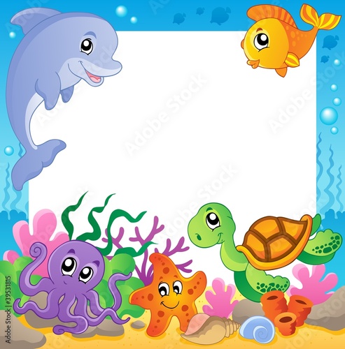 Naklejka na szafę Frame with underwater animals 1