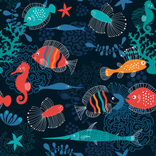 Seamless Pattern With Fishes