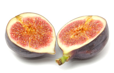 Wall Mural - Fresh Fig Cut in Half Isolated on White Background
