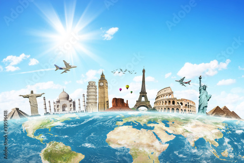 Naklejka dekoracyjna Travel the world monuments concept